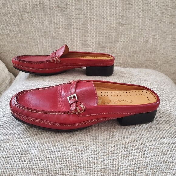 Cole Haan Red Leather Flat Loafer Mules sz 6.5 - Picture 5 of 11